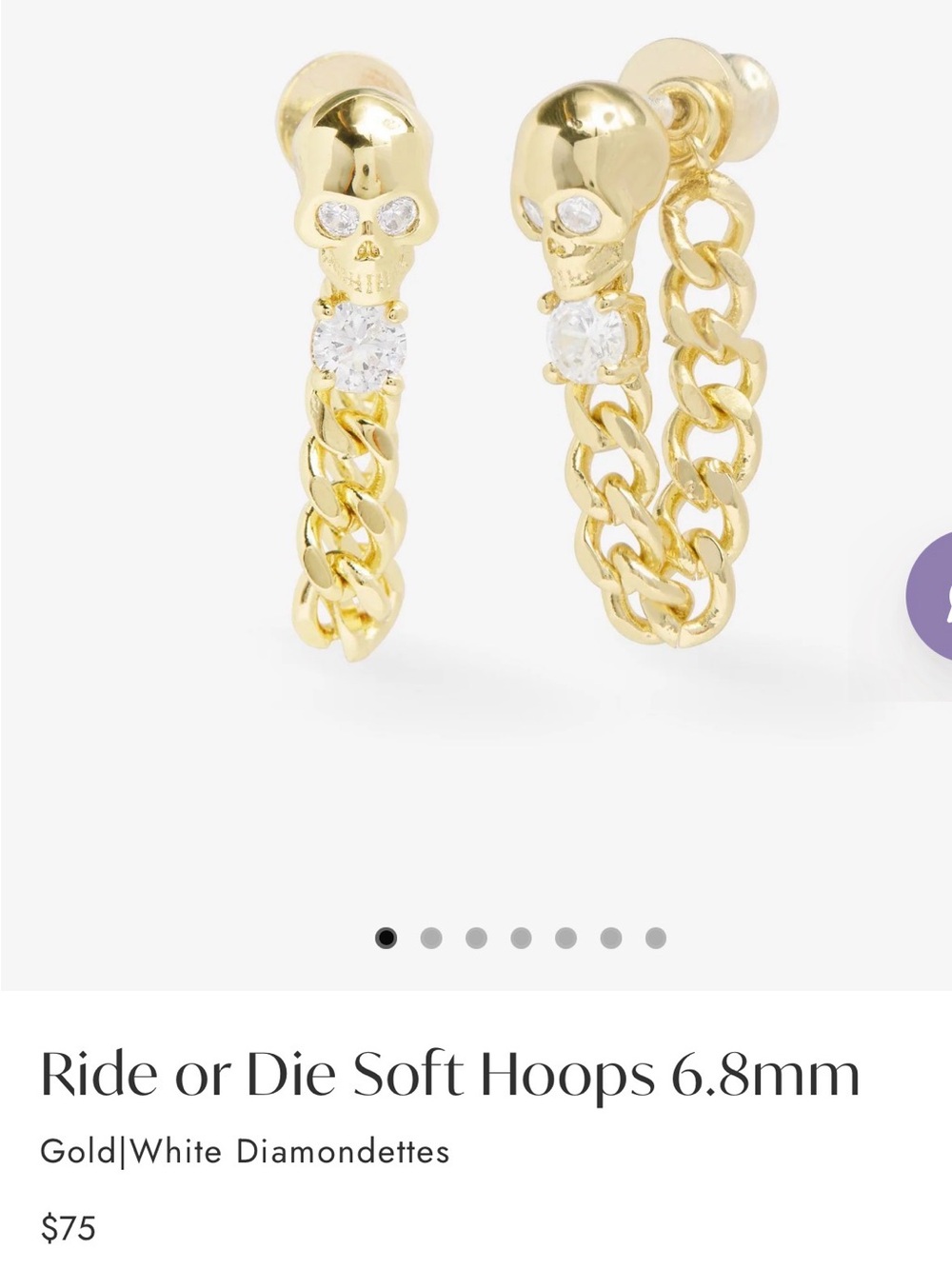 Melinda Maria Gold Skull Chain Hoop Earrings with White Stones